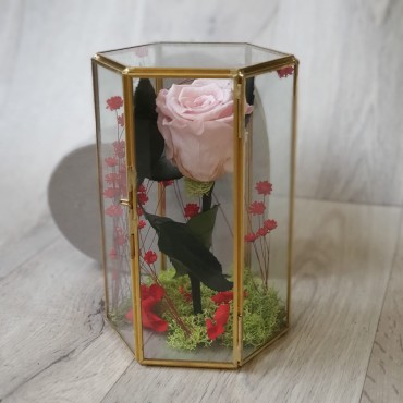 Suport de sticlă cu trandafir roz stabilizat