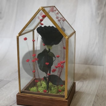 Suport de sticlă cu trandafir stabilizat negru