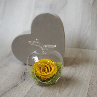 Glob de sticlă cu trandafir galben stabilizat